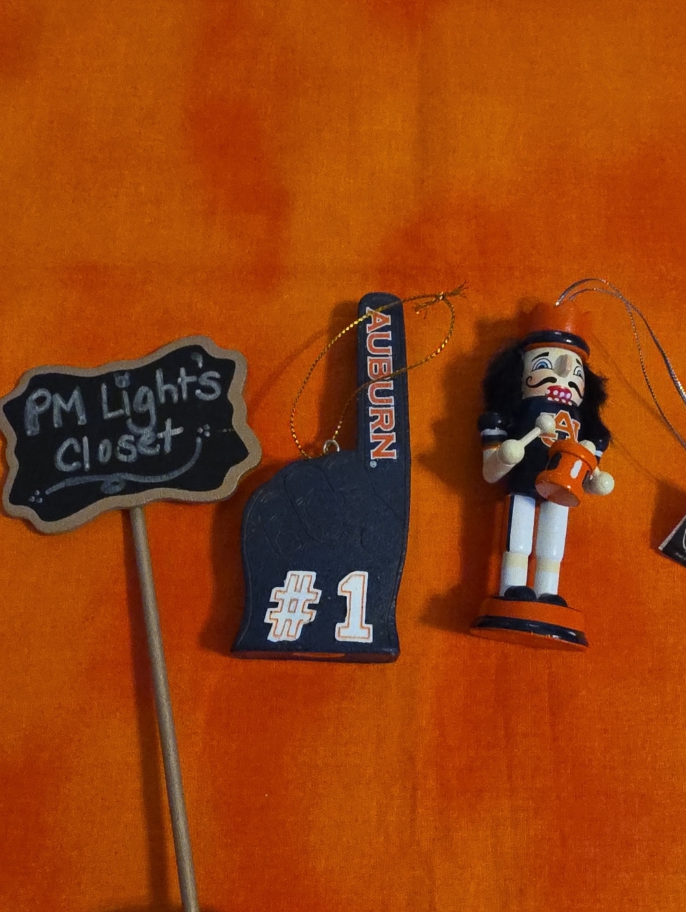 Set of 2 Auburn Christmas Ornaments #1 Foam Finger & Nutcracker Orange Navy